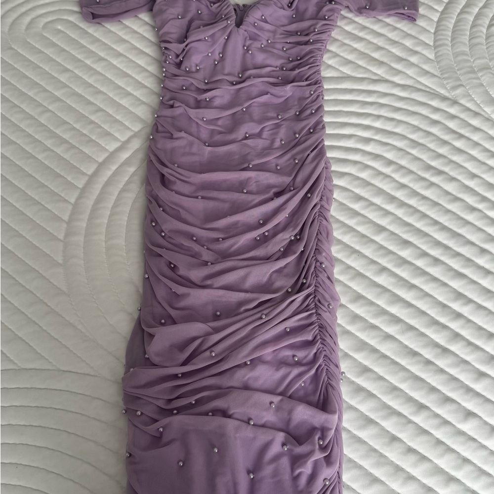 Windsor Lilac Strapless Dress with Pearl Details - Picture 5 of 7